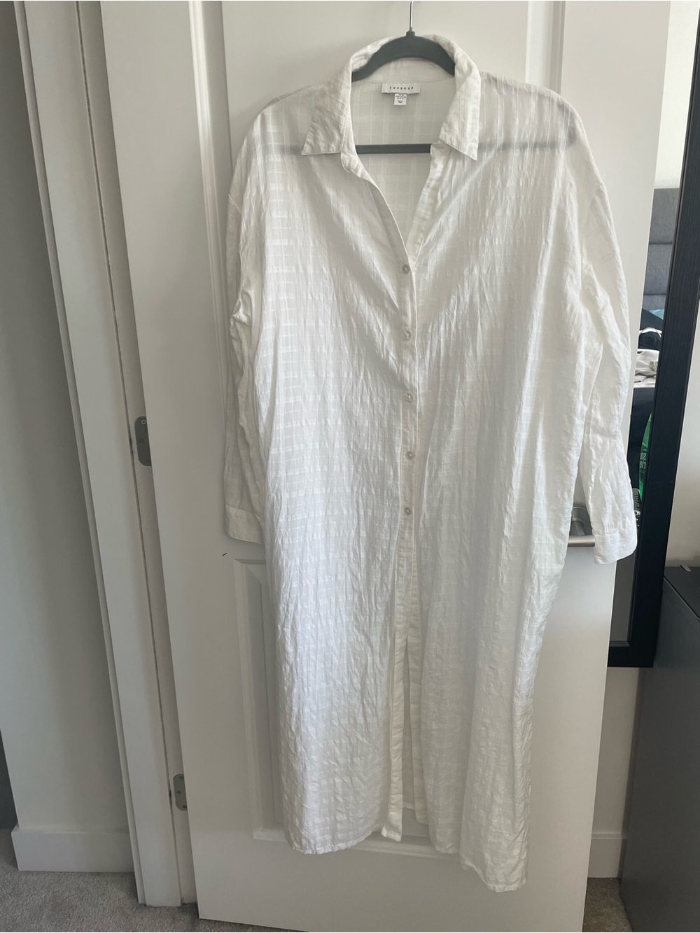 Topshop White Textured Button-Up Beach Cover Up